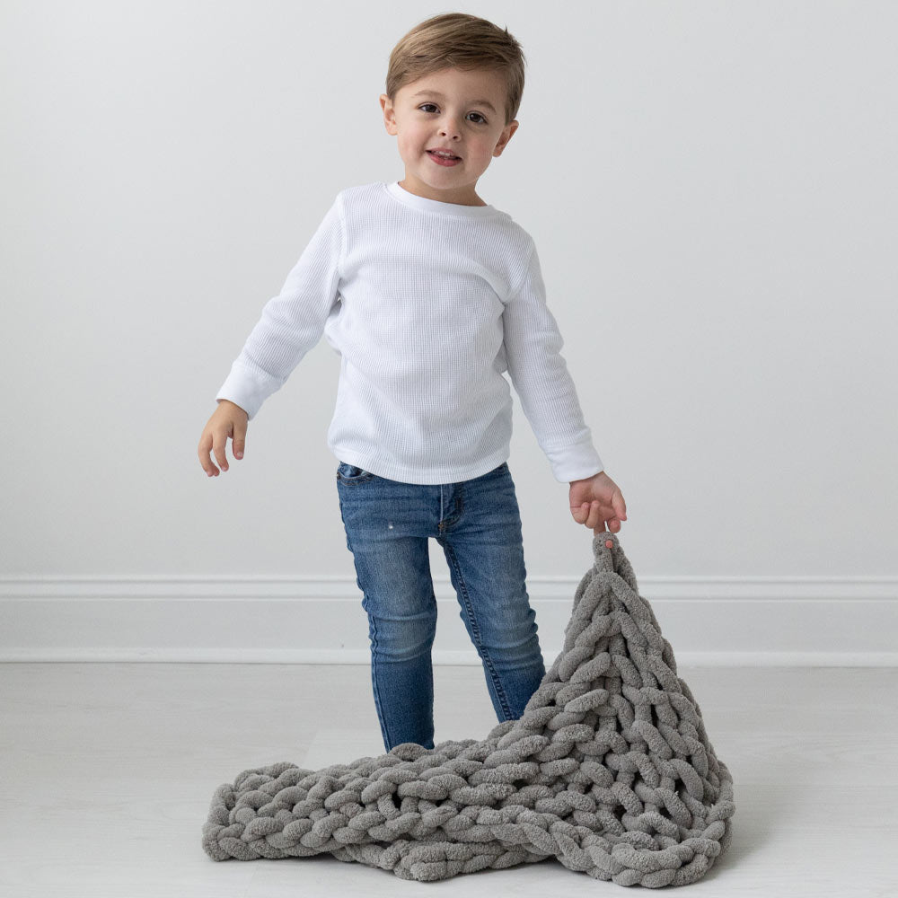 INFINITE CHUNKY KNIT BLANKET | MINKY | CUDDLE - MIST-4