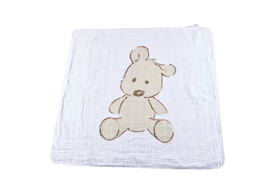 Teddy Bear and Plaid Cotton Muslin Newcastle Blanket-0